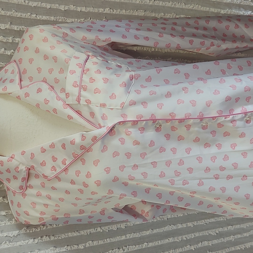 Tabitha Webb Heart Print Satin Sleep Shirt Night gown white pink. Like new.